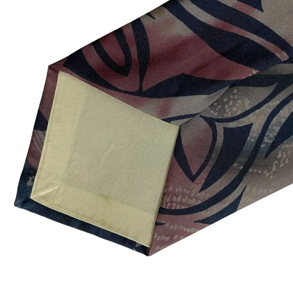 Grey red and blue abstract leaf pattern silk neck tie